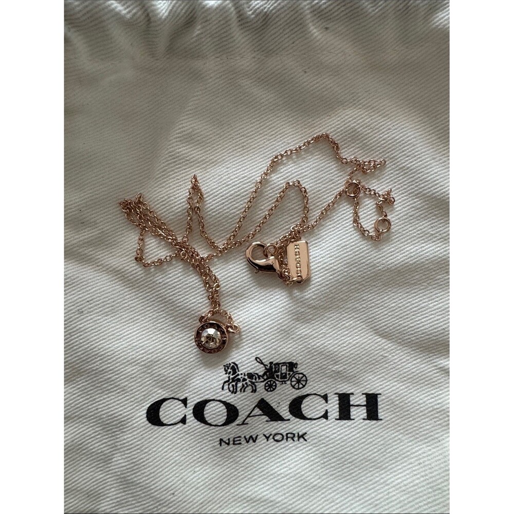 Coach Rose Gold Tone Pendant Necklace with Crystal Accent